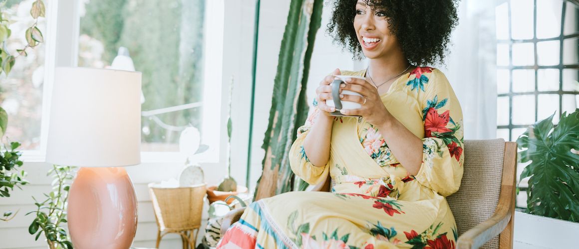 Woman drinking tea.